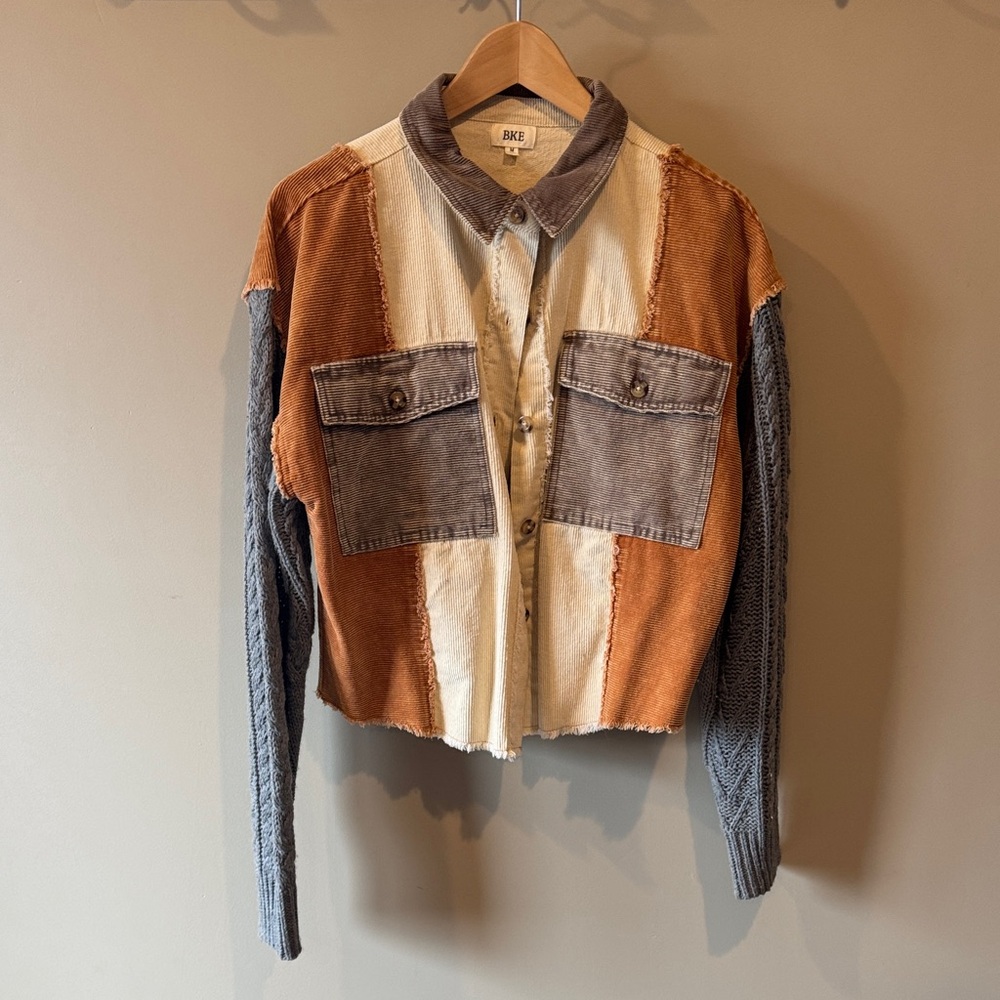 BKE Women's Colorblock Utility Jacket - Brown, Cream, Gray
